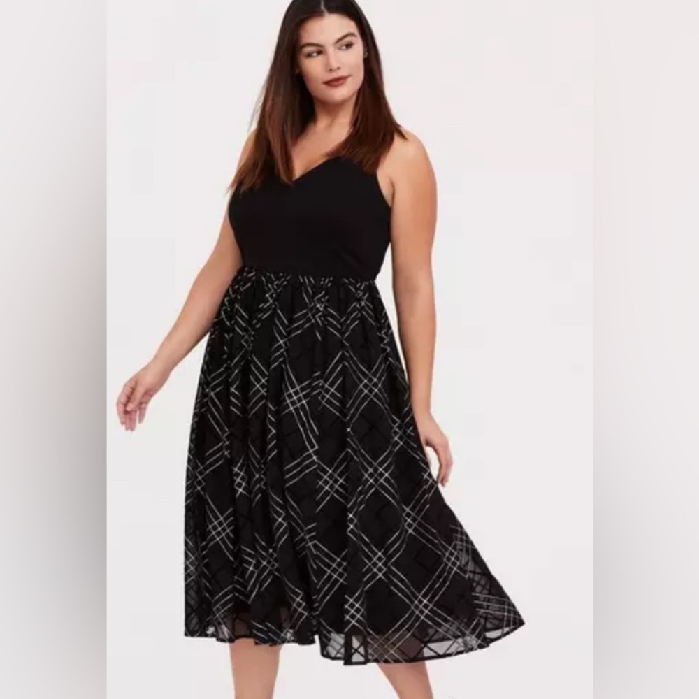 NWT Torrid Ponte & Mesh Plaid Midi Sparkle Dress 10